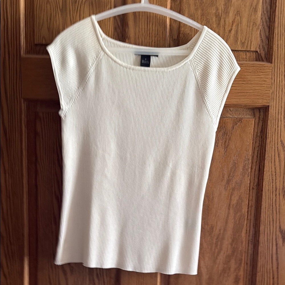 August Silk Ivory Rib Knit Cap Sleeve Lightweight Sweater
